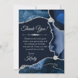 Navy Blue und Silver Glitzer Agate Birthday Dankeskarte