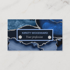 Navy Blue und Silver Glitzer Agate Visitenkarte
