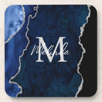 Navy Blue und Silver Marble Agate