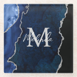 Navy Blue und Silver Marble Agate Glasuntersetzer