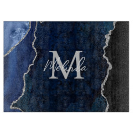 Navy Blue und Silver Marble Agate Schneidebrett