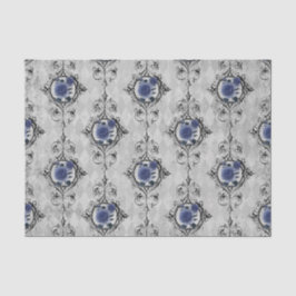 Navy Blue und Silver Viktorianisch Floral Damask Seidenpapier