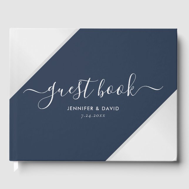 Navy Blue und Silver Wedding Foto Gästebuch (Vorderseite)