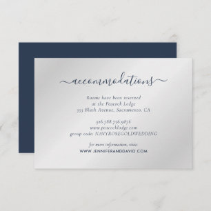 Navy Blue und Silver Wedding Hotel Unterkunft Begleitkarte