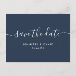 Navy Blue und Silver Wedding speichern das Datum Ankündigungspostkarte