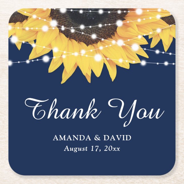 Navy Blue und Sunflower Vielen Dank Gastgeschenk H Rechteckiger Pappuntersetzer (Vorderseite)
