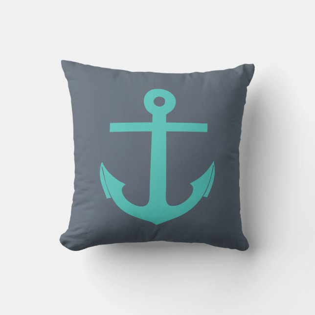 Navy Blue und Türkis Anchor Nautic Kissen (Vorderseite)