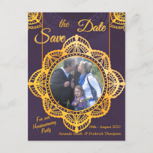 Navy Blue und Violet mit Gold-Mandalasen Ankündigungspostkarte