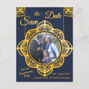 Navy Blue und Violet mit Gold-Mandalasen Ankündigungspostkarte