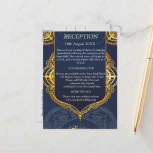 Navy Blue und Violet mit Gold-Mandalasen Ankündigungspostkarte