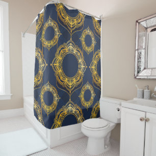 Navy Blue und Violet mit Gold-Mandalasen Duschvorhang