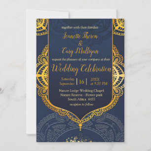 Navy Blue und Violet mit Gold-Mandalasen Einladung