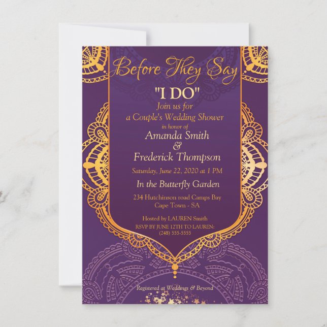 Navy Blue und Violet mit Gold-Mandalasen Einladung (Vorderseite)