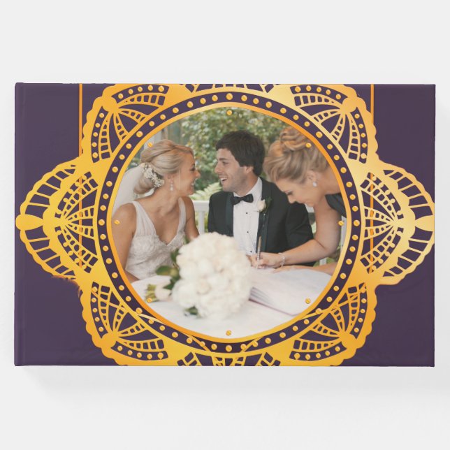Navy Blue und Violet mit Gold-Mandalasen Gästebuch (Vorderseite)