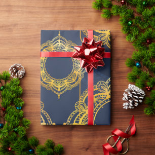 Navy Blue und Violet mit Gold-Mandalasen Geschenkpapier