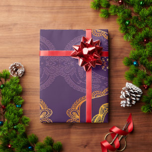 Navy Blue und Violet mit Gold-Mandalasen Geschenkpapier