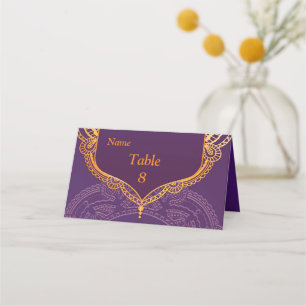 Navy Blue und Violet mit Gold-Mandalasen Platzkarte