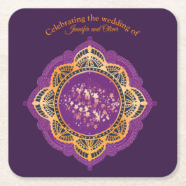 Navy Blue und Violet mit Gold-Mandalasen Rechteckiger Pappuntersetzer
