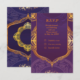 Navy Blue und Violet mit Gold-Mandalasen RSVP Karte