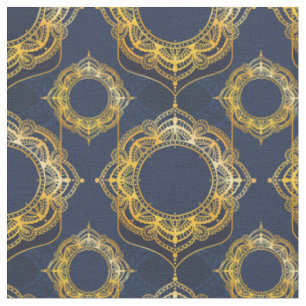 Navy Blue und Violet mit Gold-Mandalasen Stoff