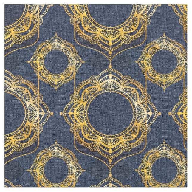 Navy Blue und Violet mit Gold-Mandalasen Stoff (Nahaufnahme)