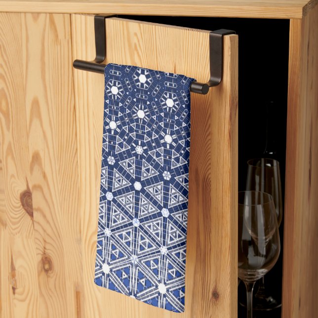 Navy Blue und Weiß Mosaik Geschirrtuch (Drittel gefaltet)