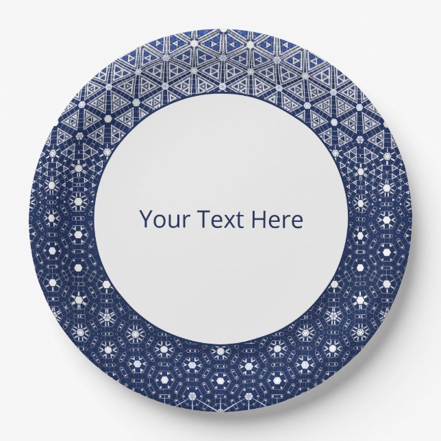 Navy Blue und Weiß Mosaik Pappteller (Vorderseite)