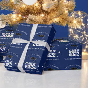 Navy Blue und White Abschluss Custom Geschenkpapier