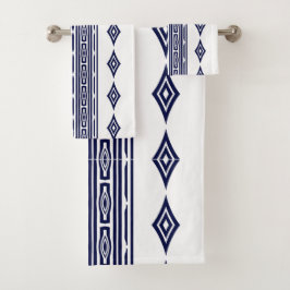 Navy Blue und White Aztec Tribal Stribal Muster Badhandtuch Set