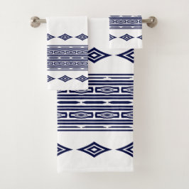 Navy Blue und White Aztec Tribal Stribal Muster Badhandtuch Set