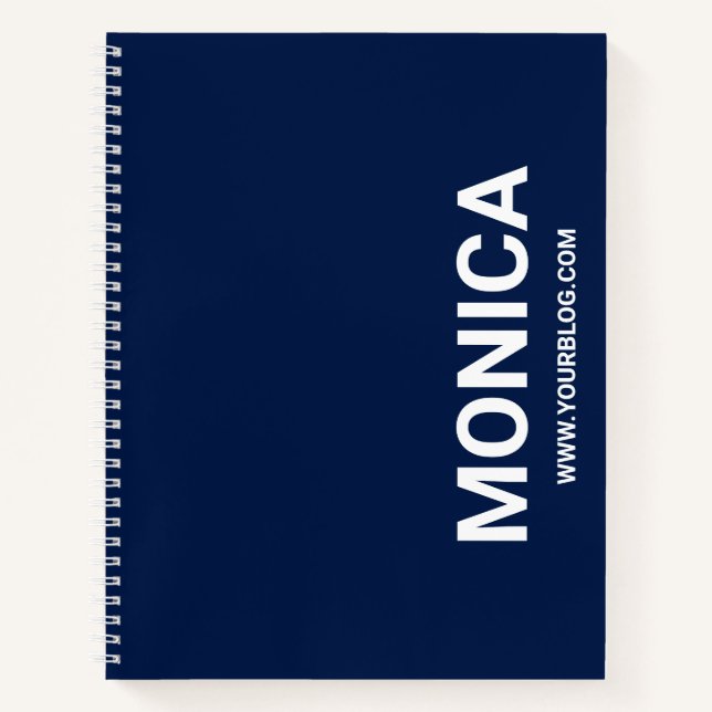 Navy Blue und White Bold Personalisiert Notizbuch (Vorderseite)