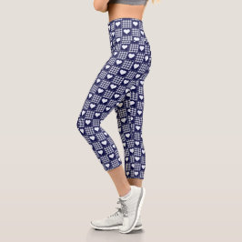 Navy Blue und White Buffalo Kariert mit Herz Capri Leggings