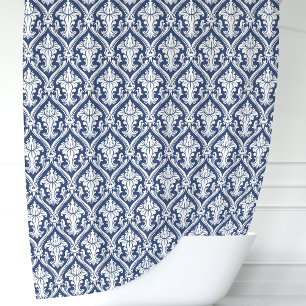 Navy Blue und White Damask Duschvorhang