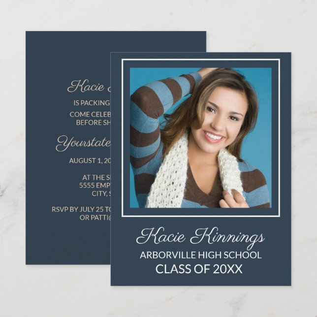 Navy Blue und White Foto Trunk Party Einladung (Vorne/Hinten)