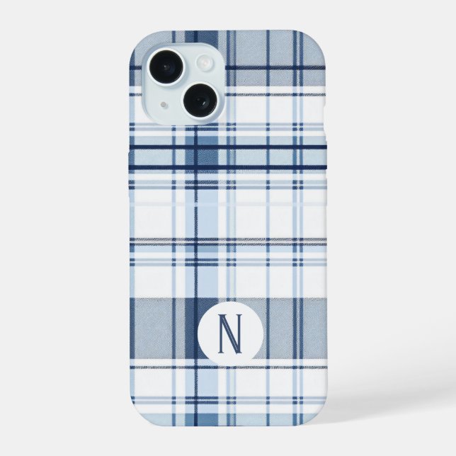 Navy Blue und White Kariert Pattern iPhone 15 Hülle (Rückseite)