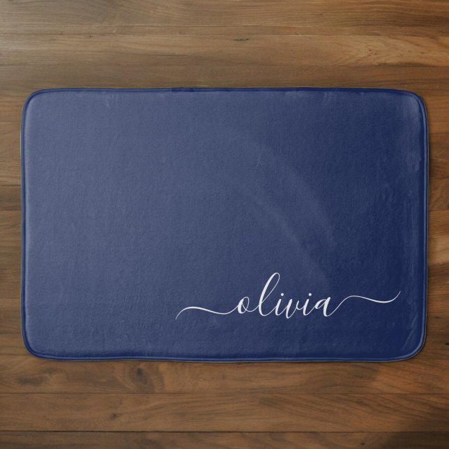 Navy Blue und White Modern Monogram Badematte (Von Creator hochgeladen)