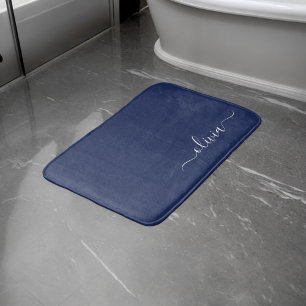 Navy Blue und White Modern Monogram Badematte