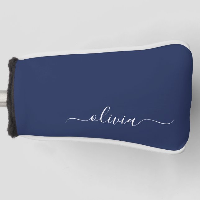 Navy Blue und White Modern Monogram Golf Headcover (Vorderseite)