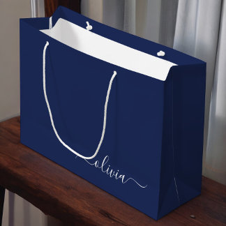 Navy Blue und White Modern Monogram Große Geschenktüte