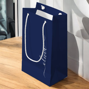 Navy Blue und White Modern Monogram Kleine Geschenktüte