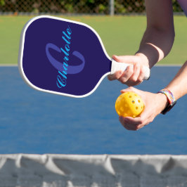 Navy Blue und White Modern Monogram Pickleball Schläger