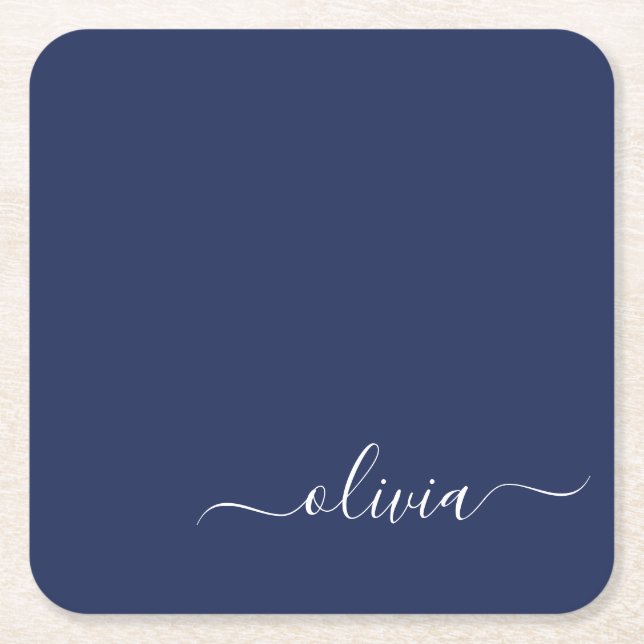 Navy Blue und White Modern Monogram Rechteckiger Pappuntersetzer (Vorderseite)