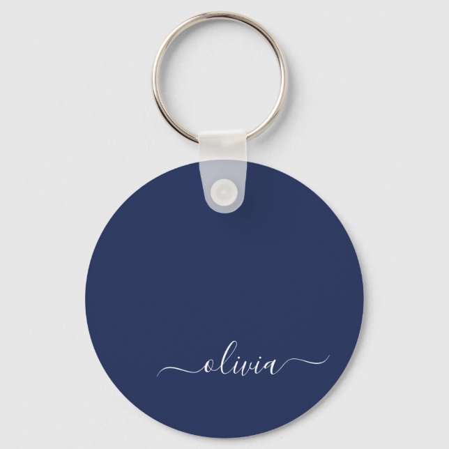 Navy Blue und White Modern Monogram Schlüsselanhänger (Vorderseite)