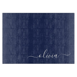 Navy Blue und White Modern Monogram Schneidebrett