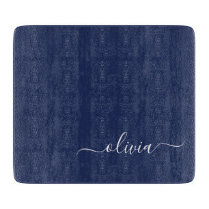 Navy Blue und White Modern Monogram Schneidebrett