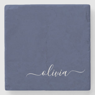 Navy Blue und White Modern Monogram Steinuntersetzer