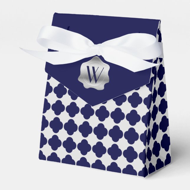 Navy Blue und White Monogram Fevor Geschenkboxen Geschenkschachtel (Vorderseite)