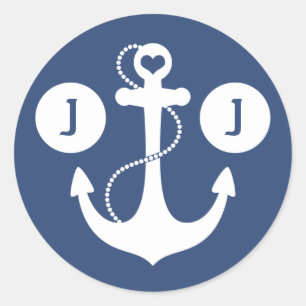 Navy Blue und White Naugram Runder Aufkleber