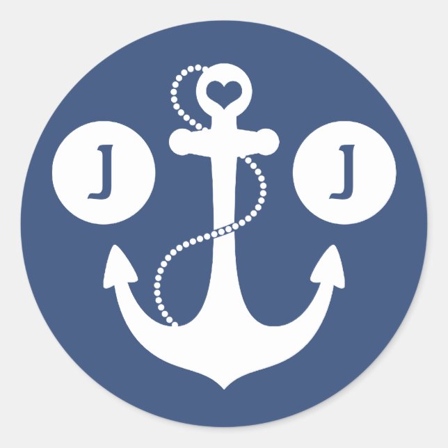 Navy Blue und White Naugram Runder Aufkleber (Vorderseite)