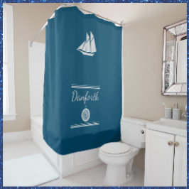 Navy Blue und White Nautic Duschvorhang
